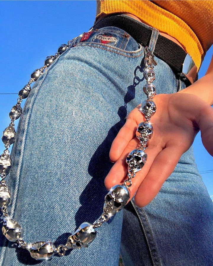 59CM Men's Waist Key Chain Skull Head Metal Vintage Hip Hop Gothic Punk Skeleton Pants Trousers Jean Biker Wallet Key Ring DW55