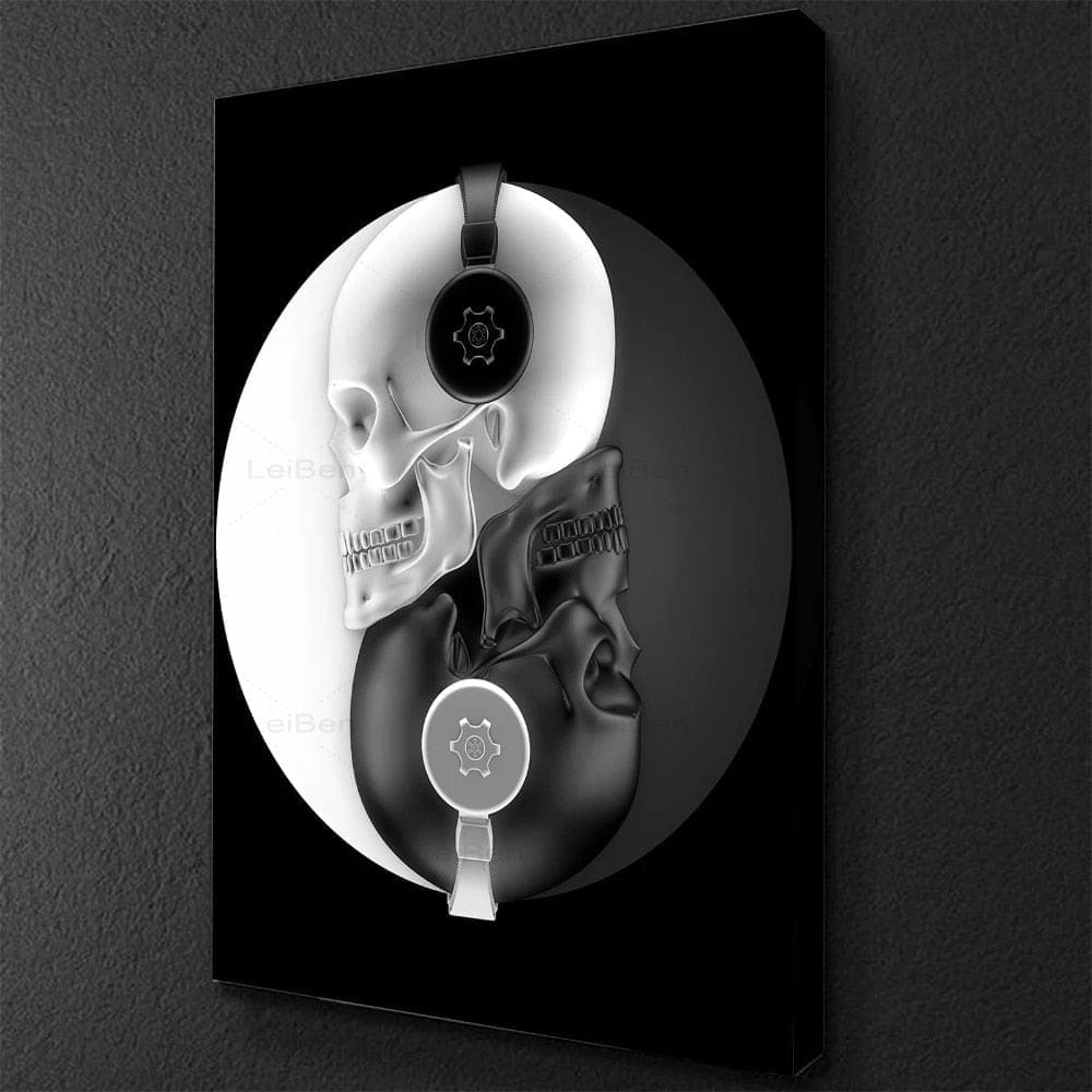 Black and White Skull Headphone Canvas Painting Abstract Skeleton Wall Art Poster Music Modern Picture For Living Room Decor