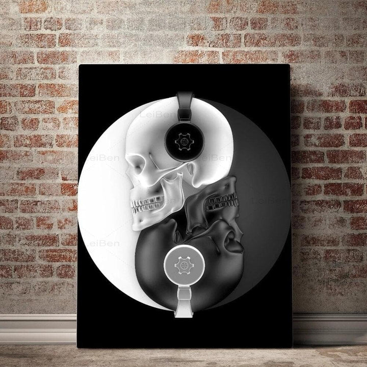 Black and White Skull Headphone Canvas Painting Abstract Skeleton Wall Art Poster Music Modern Picture For Living Room Decor