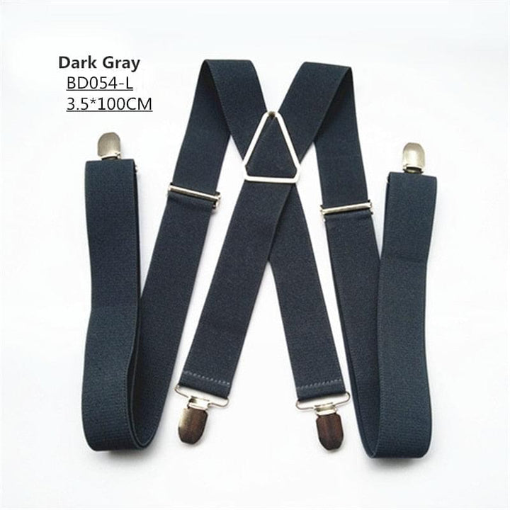 BD054-L XL XXLsize Dark gray men&#39;s suspender 3.5 cm width adjustable elastic X back  clips on pants braces for men and women