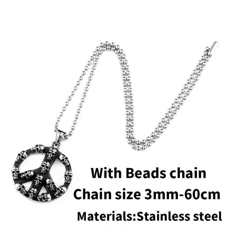 BEIER Punk Rock hip-hop Stainless Steel Peace Sign Biker Skull Necklace Pendant Choker for men women Jewelry BP8-340