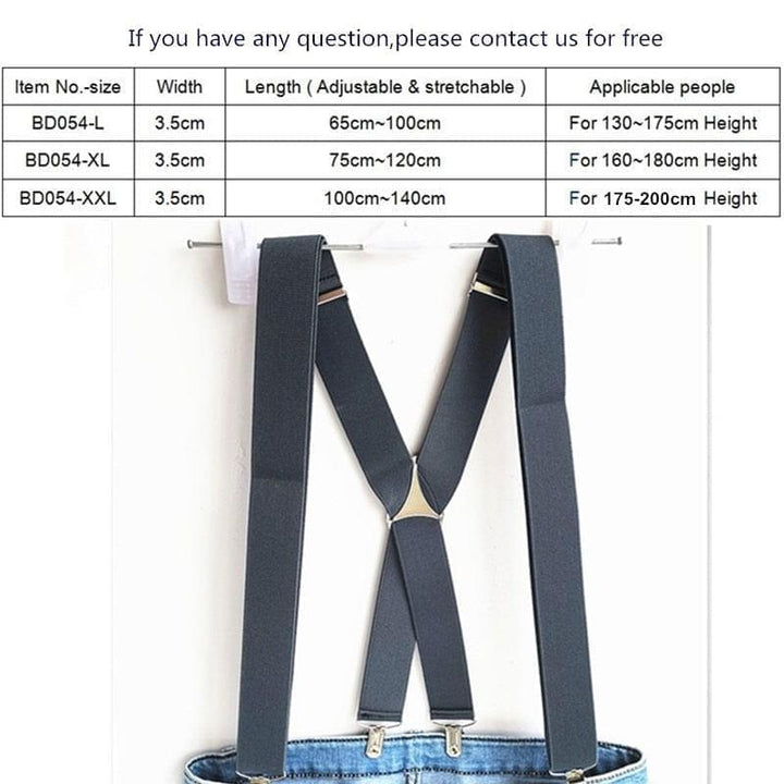 BD054-L XL XXLsize Dark gray men&#39;s suspender 3.5 cm width adjustable elastic X back  clips on pants braces for men and women