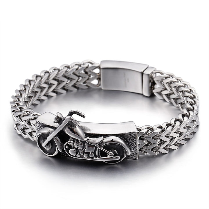 Fongten Retro Mesh Bracelet Men Stainless Steel Motorcycle Biker Charm Man Bracelets Fashion Jewelry