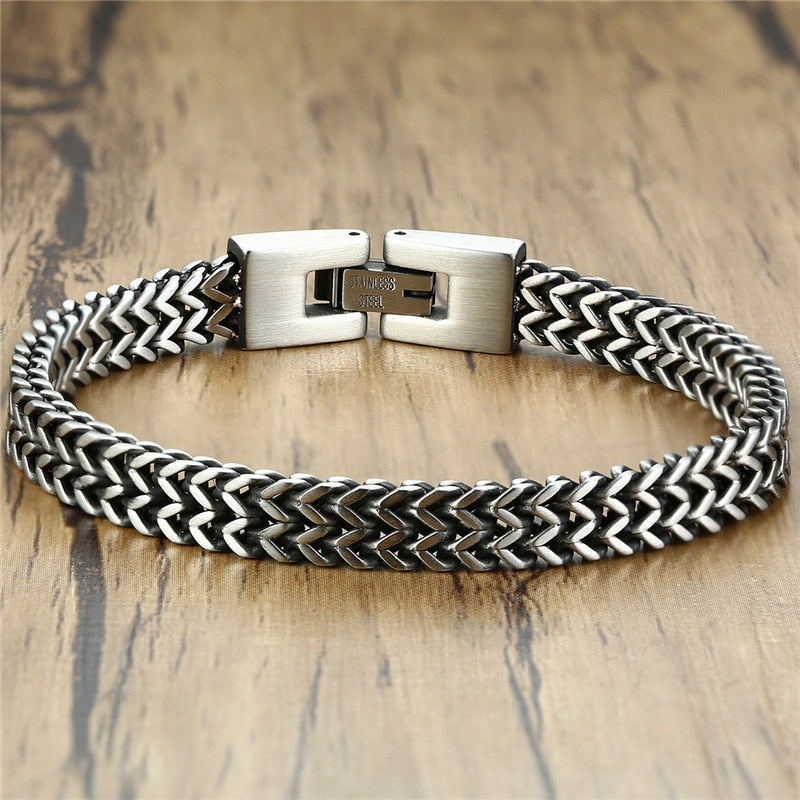 ZORCVENS 2022 New Double Rope Chain Mens Stainless Steel Bracelet Polish Color Punk Biker Pulseira Masculina Jewelry