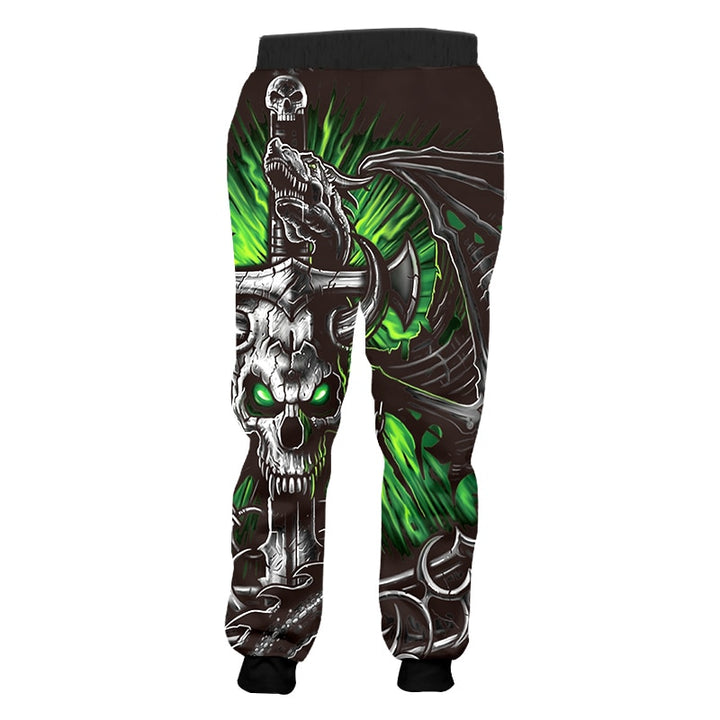 Sweatpants Men Cool Print Green Skull  Horn 3D Jogger Pants Casual Punk Streetwear Full Length Trousers