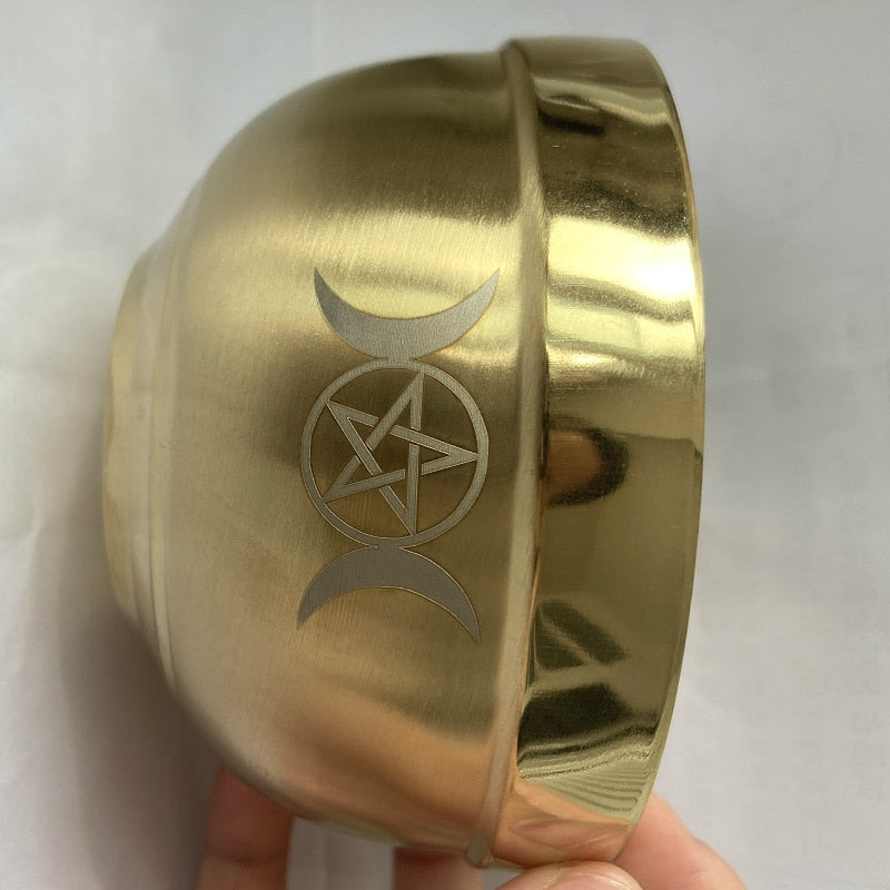 ritual bowl tarot Pentagram stainless steel Gold plating/ tableware ceremony noonDivination Astrological tool altar prop