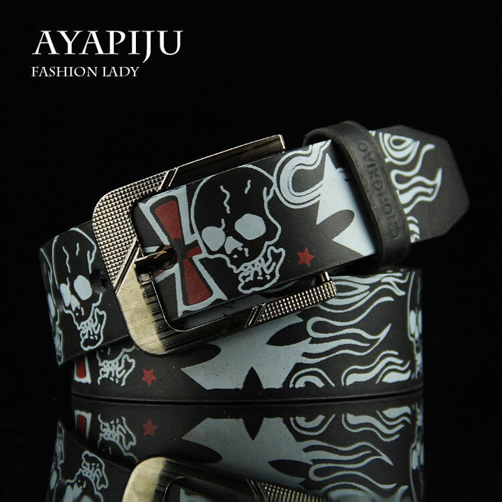 Skull Skeleton pattern pin buckle Belt Men's/Women's punk style fashion casual Personalized waistband for jeans