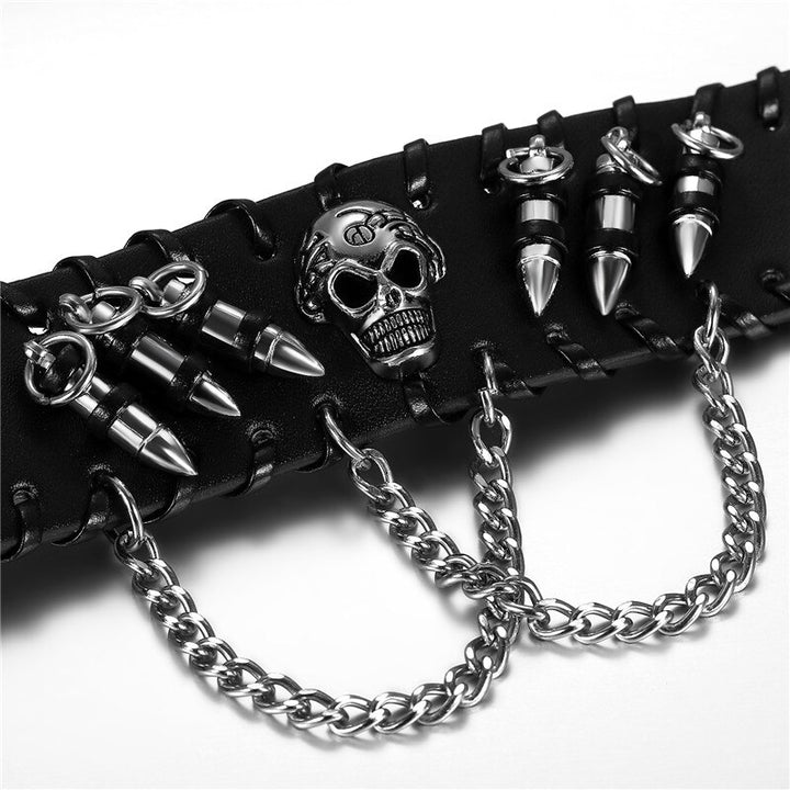 Leather Bracelets Gothic Skull Cuff Bangle