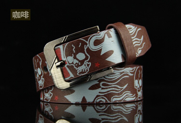 Skull Skeleton pattern pin buckle Belt Men's/Women's punk style fashion casual Personalized waistband for jeans