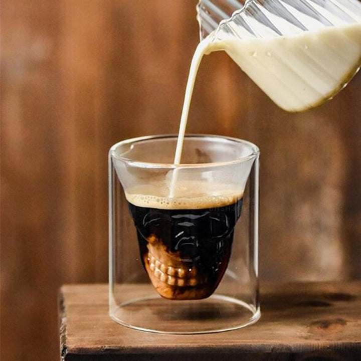 Skull Espresso Coffee Cup Double Wall Glass Mug Skeleton Transparent Glass Drinkware
